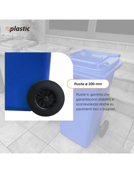 Bidone carrellato monocolore 120 litri per raccolta differenziata