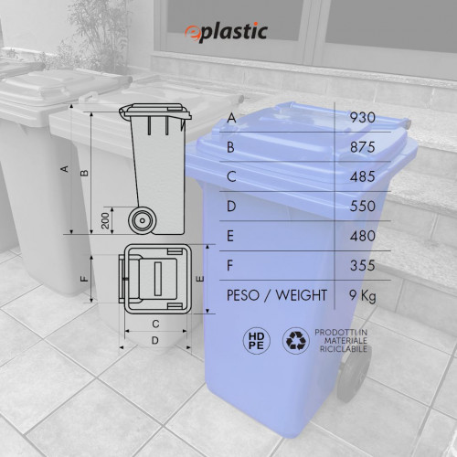 Bidone carrellato monocolore 120 litri per...