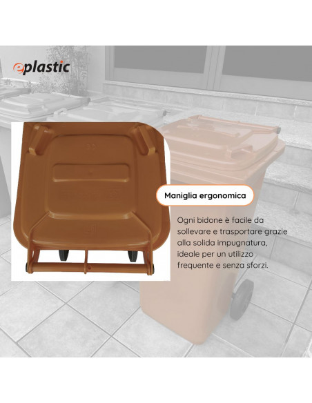 Bidone carrellato monocolore 120 litri per raccolta differenziata