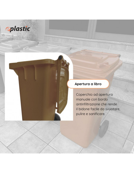 Bidone carrellato monocolore 120 litri per raccolta differenziata