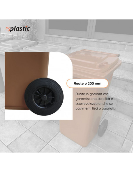Bidone carrellato monocolore 120 litri per raccolta differenziata