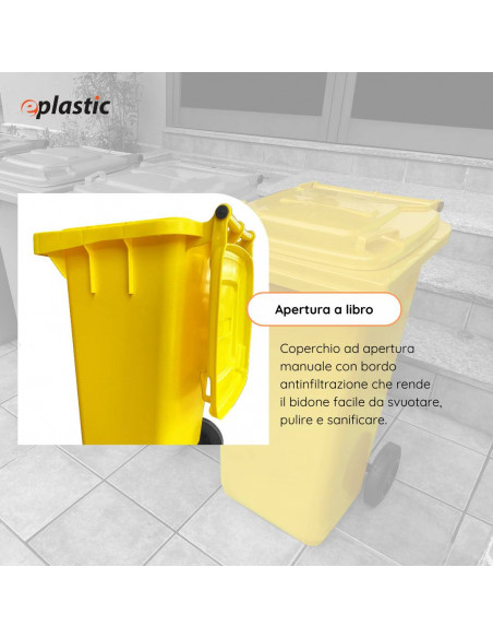 Bidone carrellato monocolore 120 litri per raccolta differenziata