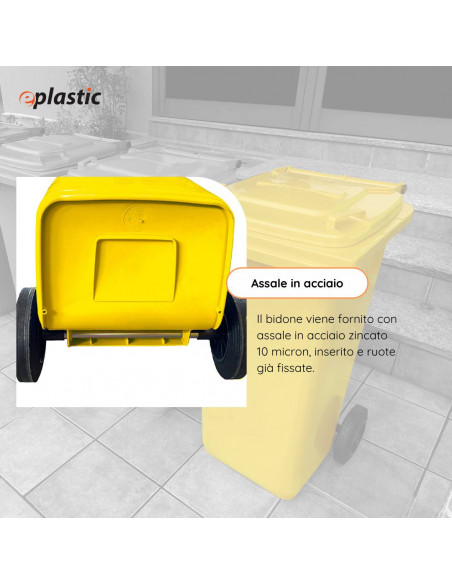 Bidone carrellato monocolore 120 litri per raccolta differenziata