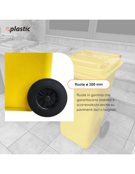 Bidone carrellato monocolore 120 litri per raccolta differenziata