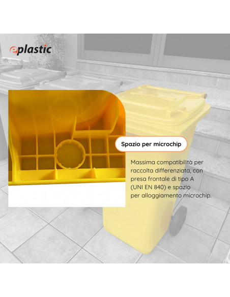 Bidone carrellato monocolore 120 litri per raccolta differenziata