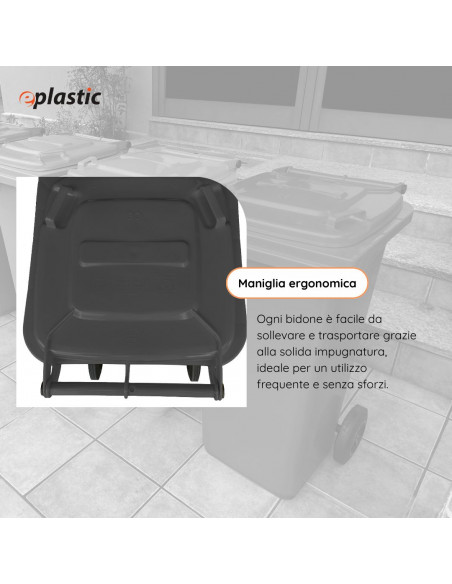 Bidone carrellato monocolore 120 litri per raccolta differenziata
