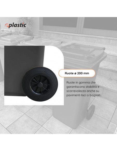 Bidone carrellato monocolore 120 litri per raccolta differenziata