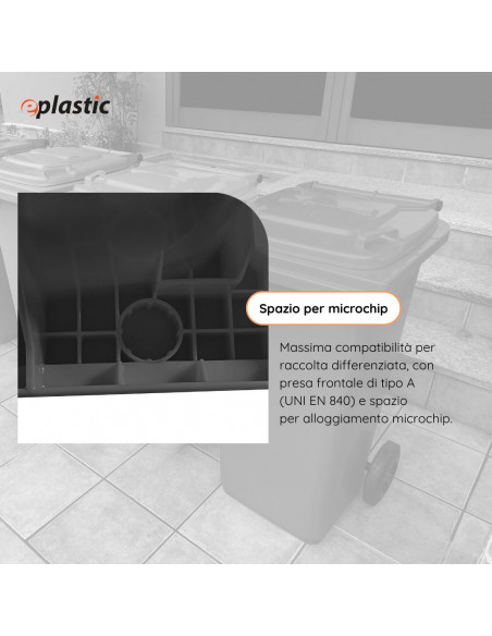 Bidone carrellato monocolore 120 litri per raccolta differenziata