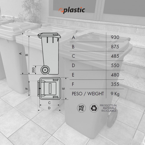 Bidone carrellato monocolore 120 litri per...