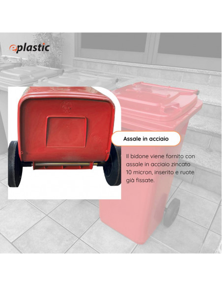 Bidone carrellato monocolore 120 litri per raccolta differenziata