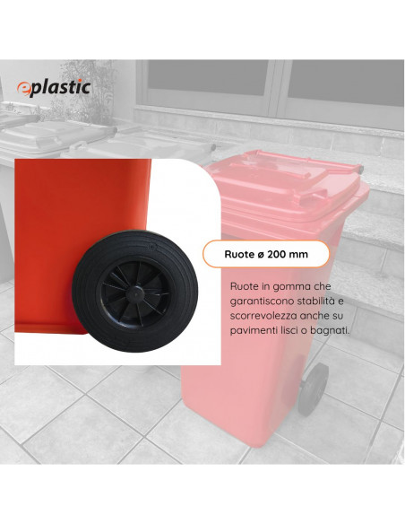 Bidone carrellato monocolore 120 litri per raccolta differenziata