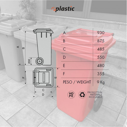 Bidone carrellato monocolore 120 litri per...