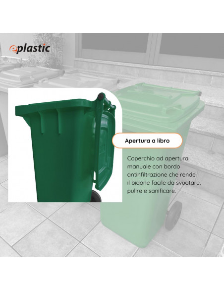 Bidone carrellato monocolore 120 litri per raccolta differenziata