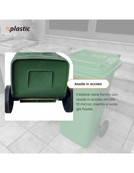 Bidone carrellato monocolore 120 litri per raccolta differenziata
