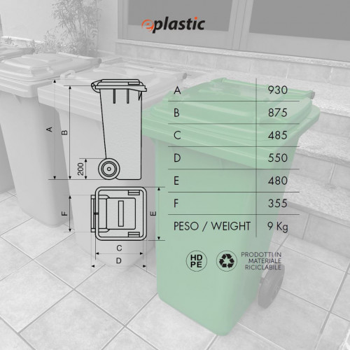 Bidone carrellato monocolore 120 litri per...