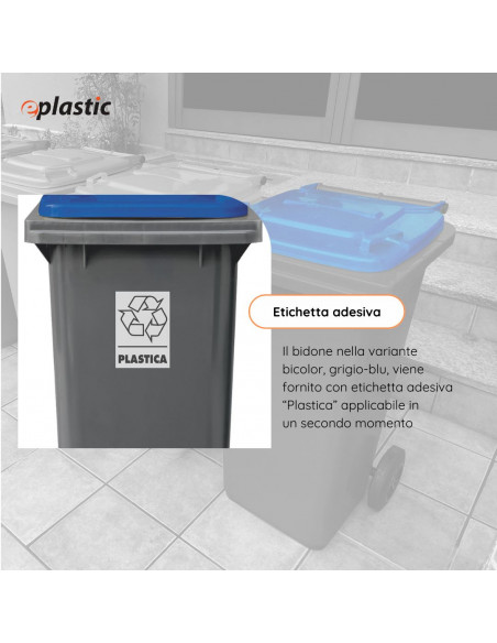 Bidone carrellato bicolor 240 litri per raccolta differenziata