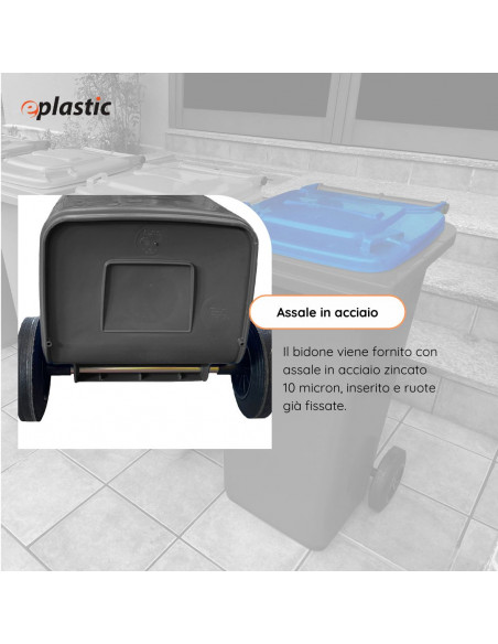 Bidone carrellato bicolor 240 litri per raccolta differenziata