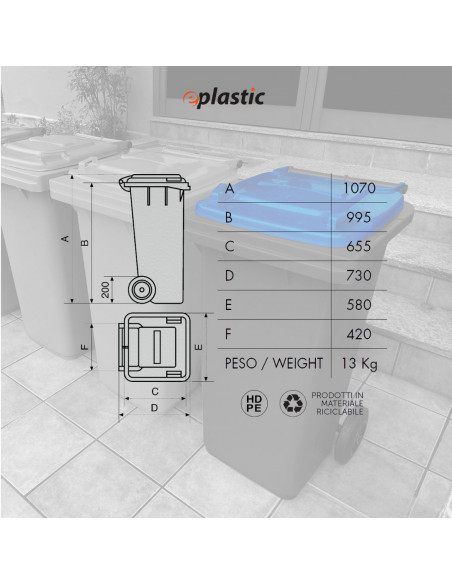 Bidone carrellato bicolor 240 litri per raccolta differenziata