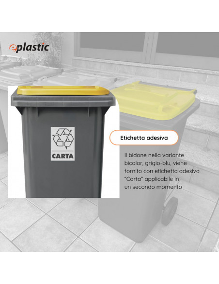 Bidone carrellato bicolor 240 litri per raccolta differenziata