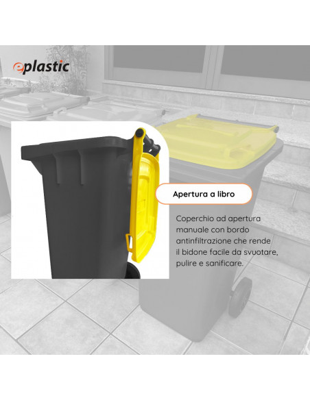 Bidone carrellato bicolor 240 litri per raccolta differenziata