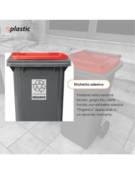 Bidone carrellato bicolor 240 litri per raccolta differenziata