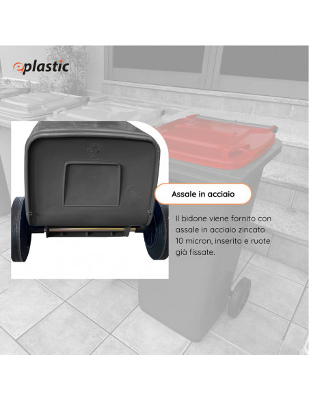 Bidone carrellato bicolor 240 litri per raccolta differenziata