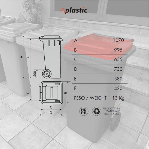 Bidone carrellato bicolor 240 litri per...