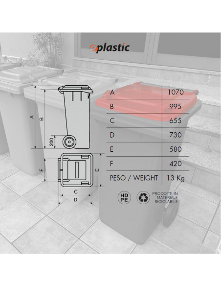 Bidone carrellato bicolor 240 litri per raccolta differenziata