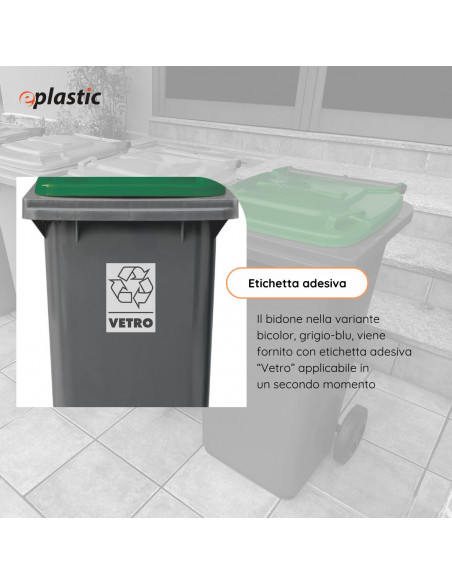 Bidone carrellato bicolor 240 litri per raccolta differenziata