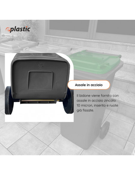 Bidone carrellato bicolor 240 litri per raccolta differenziata