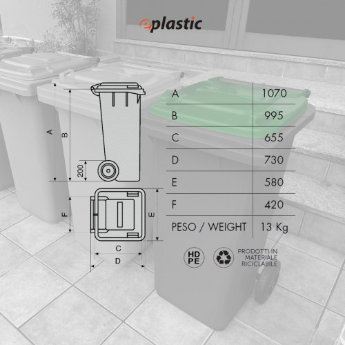 Bidone carrellato bicolor 240 litri per...