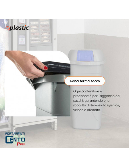 Bidone 100 litri con ruote e coperchio a campana per raccolta differenziata