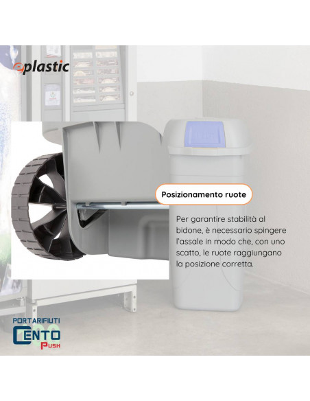 Bidone 100 litri con ruote e coperchio a campana per raccolta differenziata