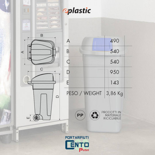 Bidone 100 litri con ruote e coperchio a...