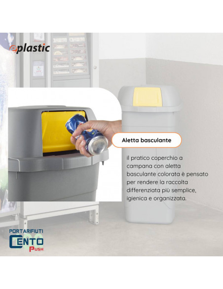 Bidone 100 litri con ruote e coperchio a campana per raccolta differenziata