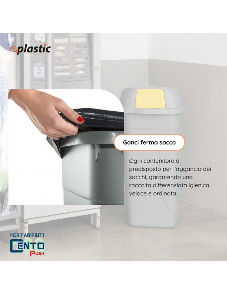 Bidone 100 litri con ruote e coperchio a campana per raccolta differenziata