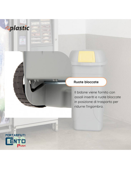 Bidone 100 litri con ruote e coperchio a campana per raccolta differenziata