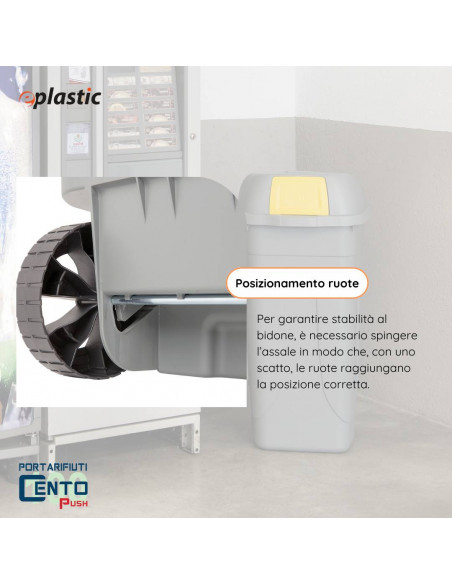 Bidone 100 litri con ruote e coperchio a campana per raccolta differenziata