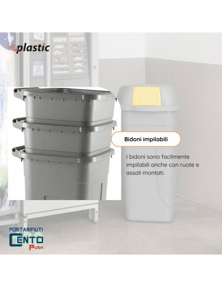 Bidone 100 litri con ruote e coperchio a campana per raccolta differenziata