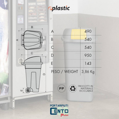 Bidone 100 litri con ruote e coperchio a...