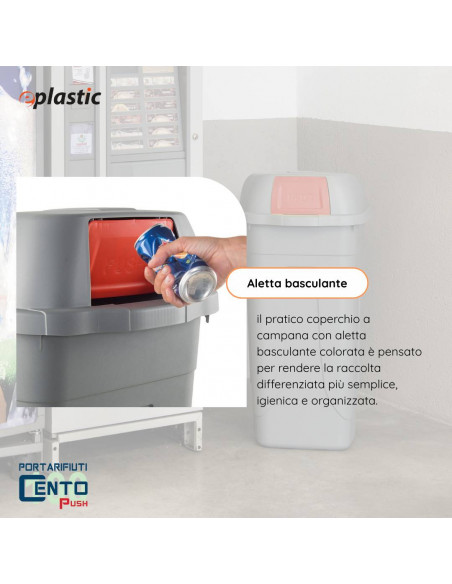 Bidone 100 litri con ruote e coperchio a campana per raccolta differenziata