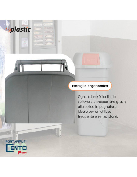 Bidone 100 litri con ruote e coperchio a campana per raccolta differenziata