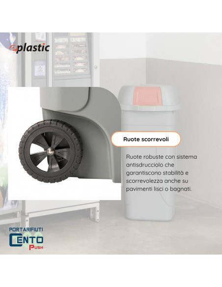 Bidone 100 litri con ruote e coperchio a campana per raccolta differenziata