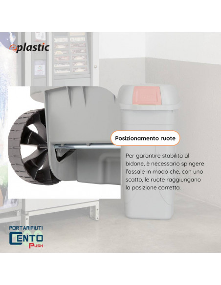 Bidone 100 litri con ruote e coperchio a campana per raccolta differenziata