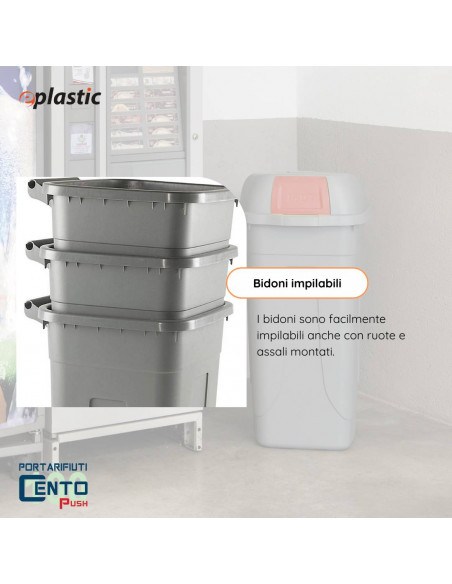 Bidone 100 litri con ruote e coperchio a campana per raccolta differenziata