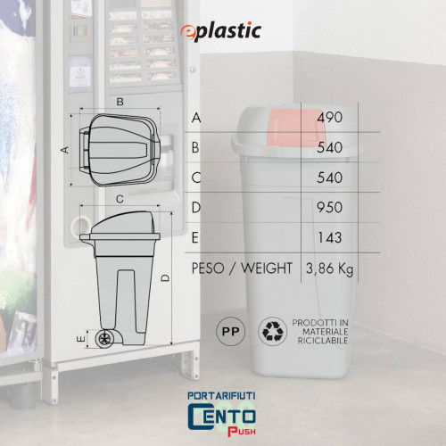 Bidone 100 litri con ruote e coperchio a...