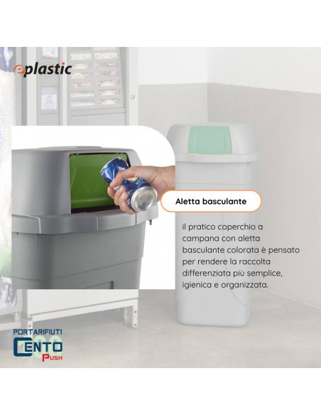 Bidone 100 litri con ruote e coperchio a campana per raccolta differenziata