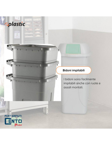 Bidone 100 litri con ruote e coperchio a campana per raccolta differenziata