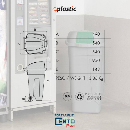 Bidone 100 litri con ruote e coperchio a...