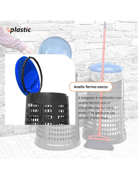 Trespolo bicolor portasacco 110 litri con fondo grigio e coperchio colorato per raccolta differenziata